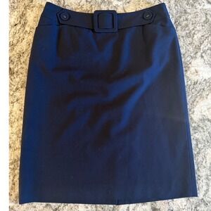 Talbots Stretch Navy Blue Knee‎ Length Skirt With Belt Size 6